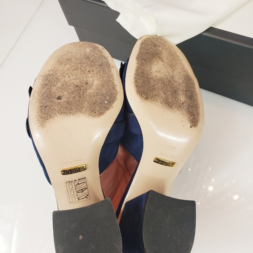 GUCCI Kid scamosciato blue ink mules - Picture 7 of 8